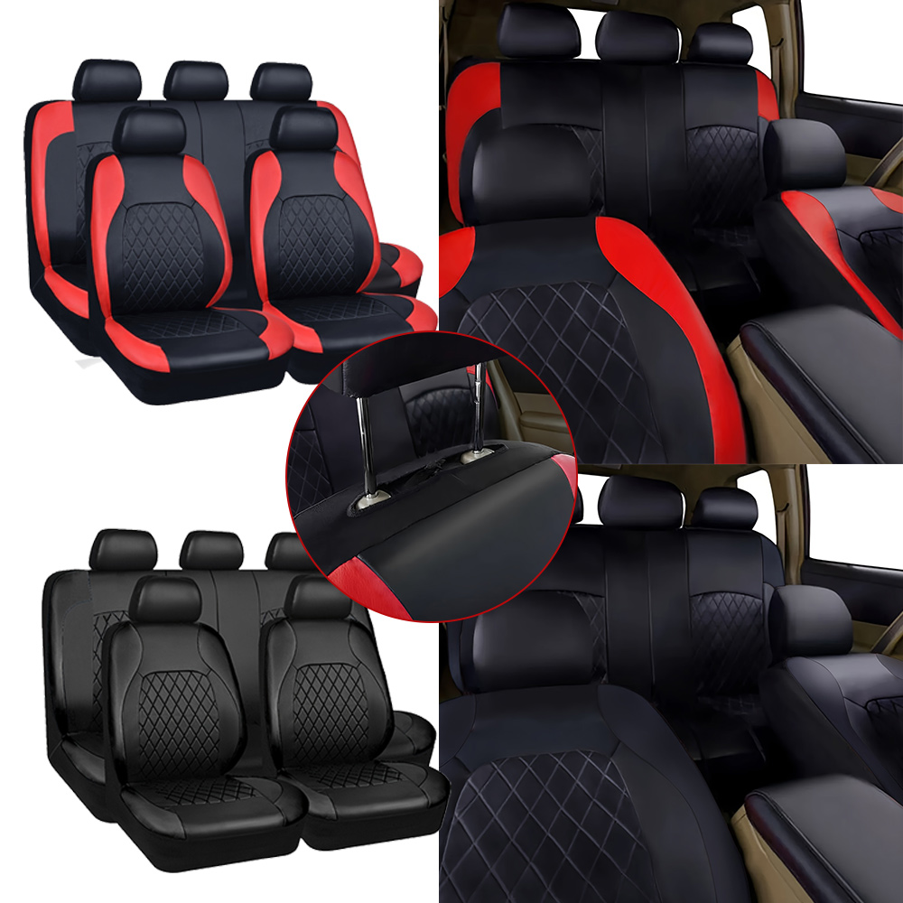 Leather Car Seat Covers Full Set Universal - Sarung Jok Mobil Baru Pola Berlian