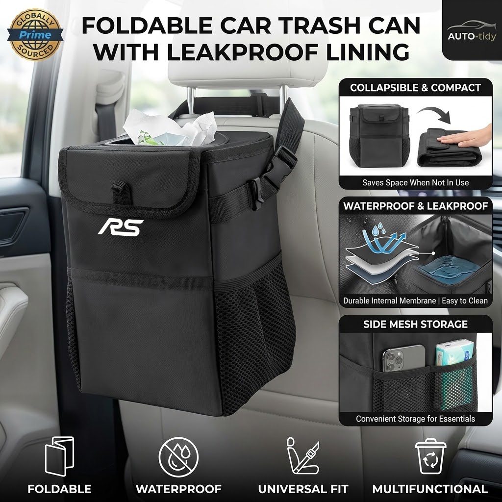 Waterproof Car Trash Can With Lid - Tempat sampah mobil portabel yang dapat