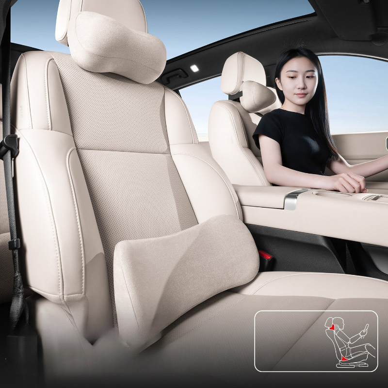 Memory Foam Car Neck Pillow Lumbar Support - Set Bantal Leher dan Penyangga Pinggang