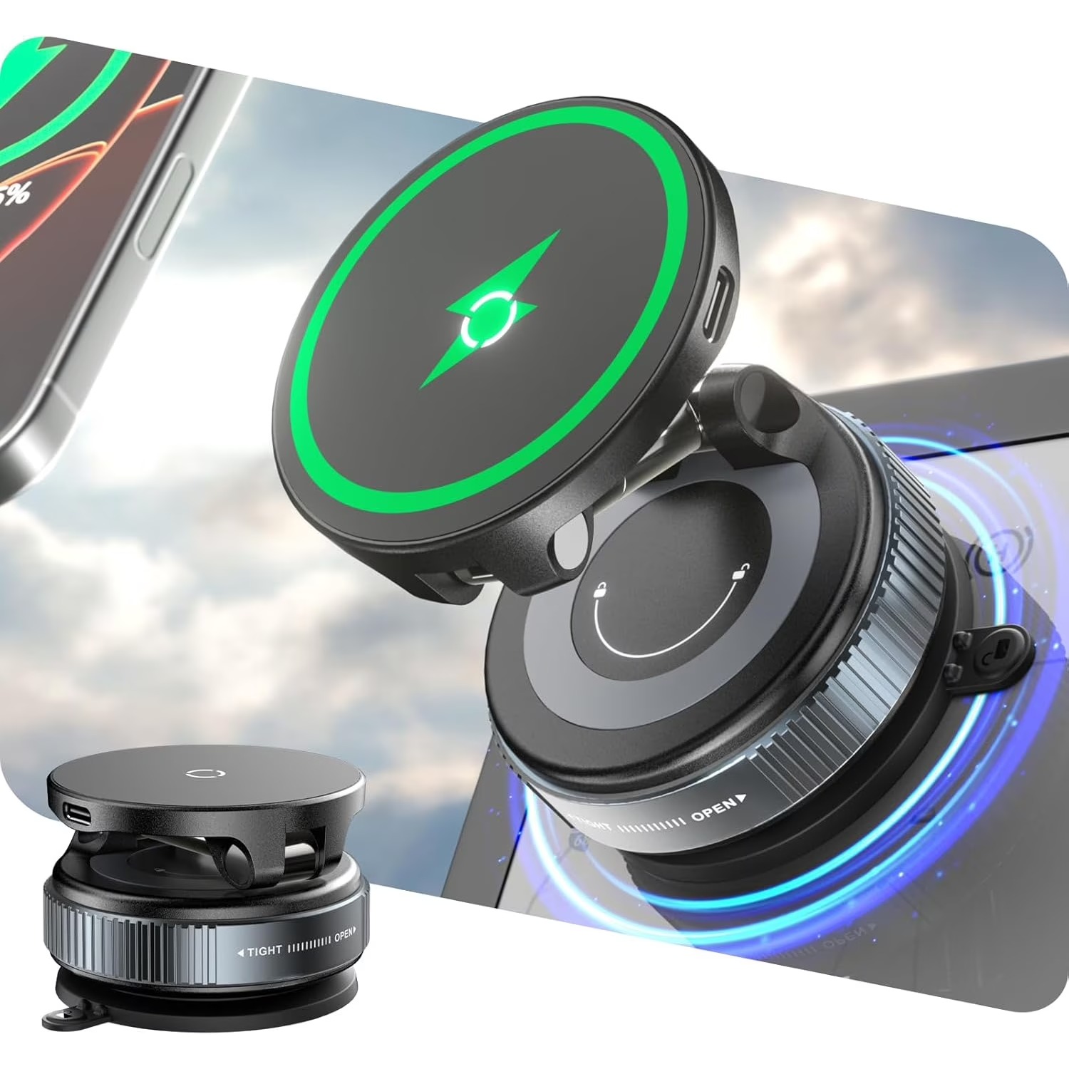 Wireless Car Charger Mount Fast Charging - Pengisi Daya Nirkabel Cepat 15W untuk