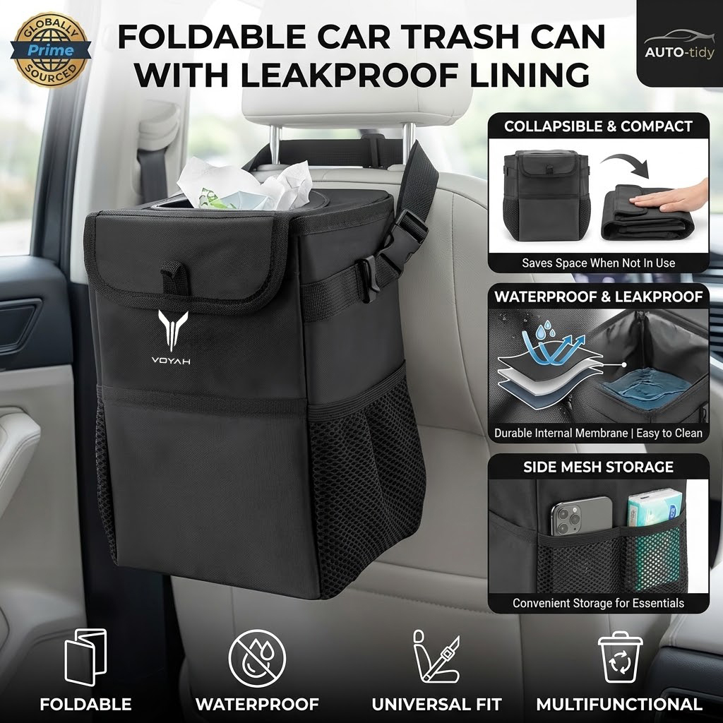 Tempat sampah mobil portabel y - Waterproof Car Trash Can With Lid ulasan dan harga