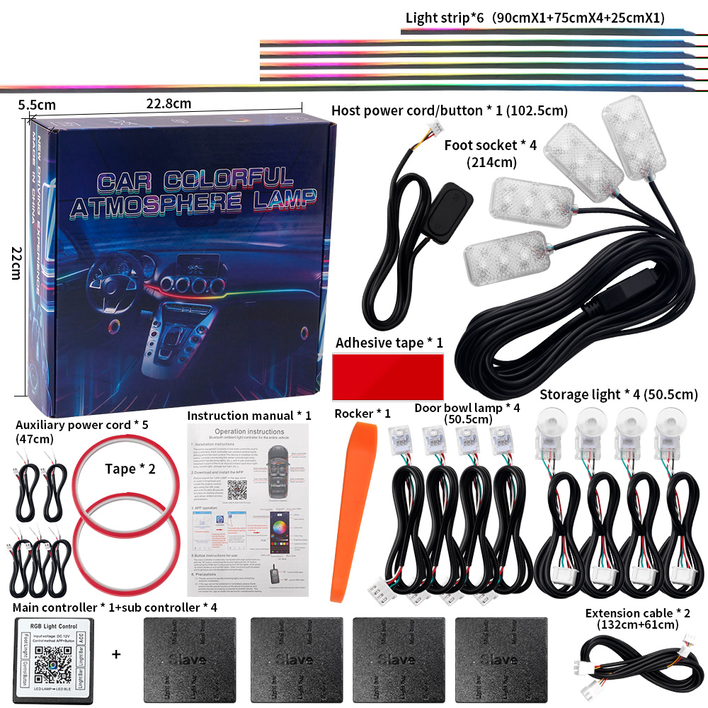 Lampu LED Interior mobil, lamp - Led Ambient Interior Car Lights App Control ulasan dan harga
