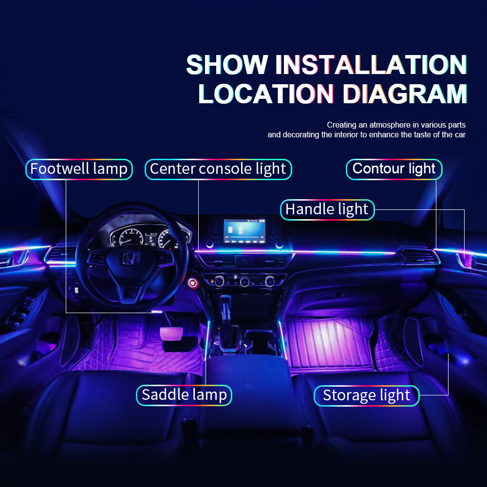 Lampu LED Interior mobil, lamp - Led Ambient Interior Car Lights App Control ulasan dan harga